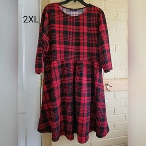 Shein red plaid skater dress 2XL